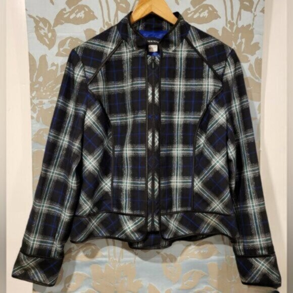 Blue Green Plaid Zip Blazer Jacket Women’s Sz 12 - Picture 4 of 12